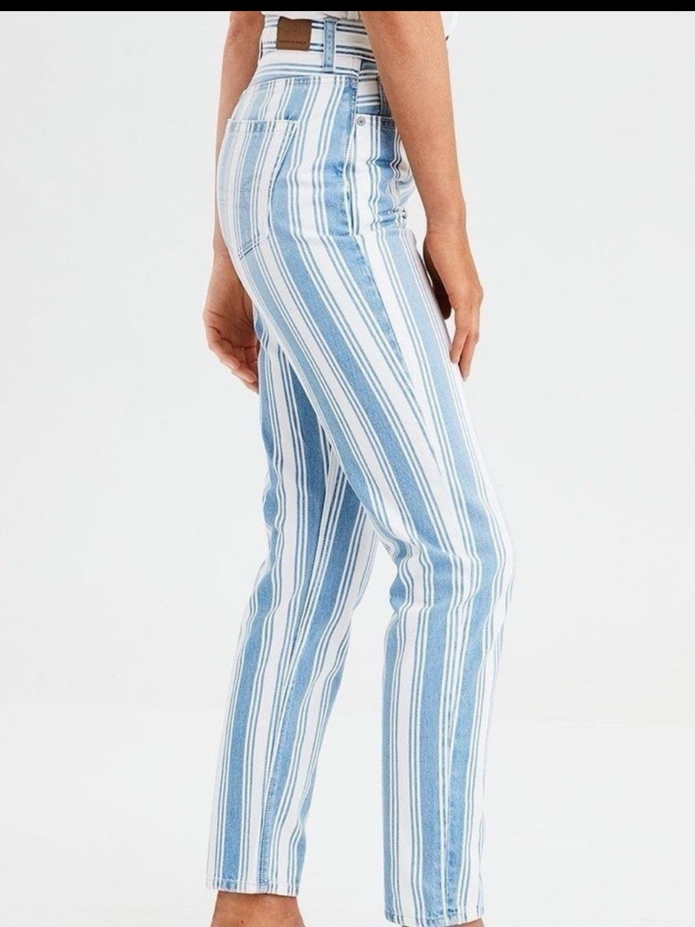 American Eagle High Waisted Blue Striped Mom Jean Women's Size 6